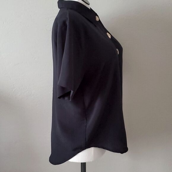 Womens Vintage 80s button down black Top 12 - Picture 7 of 9